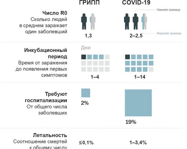 Чем коронавирус отличается от сезонного гриппа: наглядное сравнение